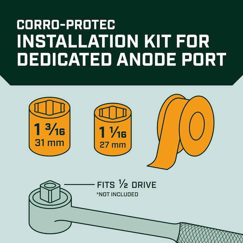Corro-Protec Store Powered Anode Rod Installation Kit with Teflon Tape, 1-1/16 Socket, and 1-3/16 Socket - Essential Tool Kit for Easy and Secure Installation - Image 2